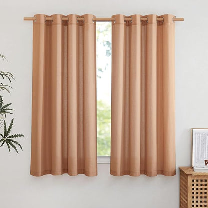 NICETOWN Thick Linen Burnt Orange Curtains 63 inches Long, Grommet Linen Weave by NICETOWN