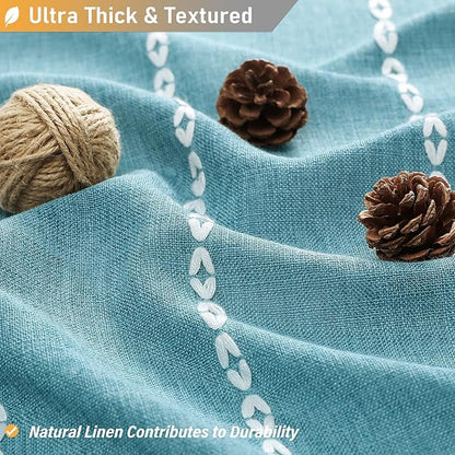 Teal Boho Farmhouse Linen Heavy Duty Cloth Shower Curtain Set, 72x72 | 330GSM - Image 3