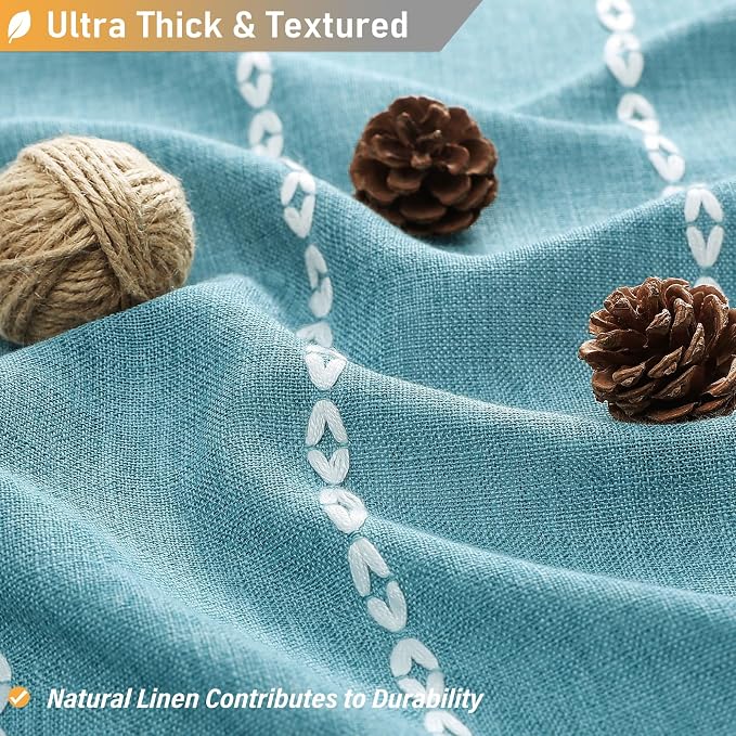 72x84 Long Boho Farmhouse Linen Heavy Duty Cloth Shower Curtain, Teal | Tall - Image 2
