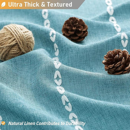 72x84 Long Boho Farmhouse Linen Heavy Duty Cloth Shower Curtain, Teal | Tall - Image 2