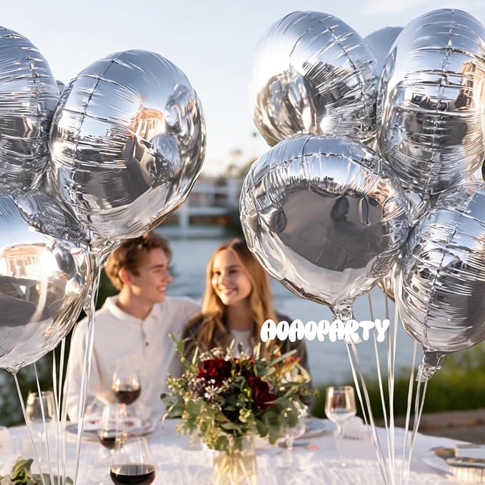 25Pcs Silver Round Shaped Foil Balloons 18 Inch Mylar Balloon | Helium - Image 3