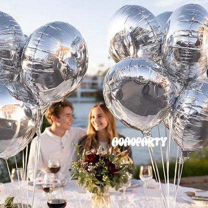 25Pcs Silver Round Shaped Foil Balloons 18 Inch Mylar Balloon | Helium - Image 3