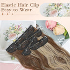 Clip in Hair Extensions, 20 Inch Caramel Brown Mixed Honey Blonde Hair Extensions for Women 4PCS Long Wavy