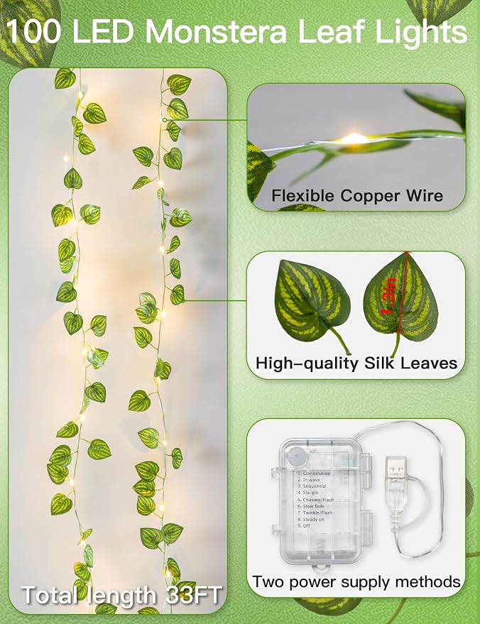 33FT Watermelon Vines with Lights Battery&USB Powered Copper Wire | 100Led - Image 5