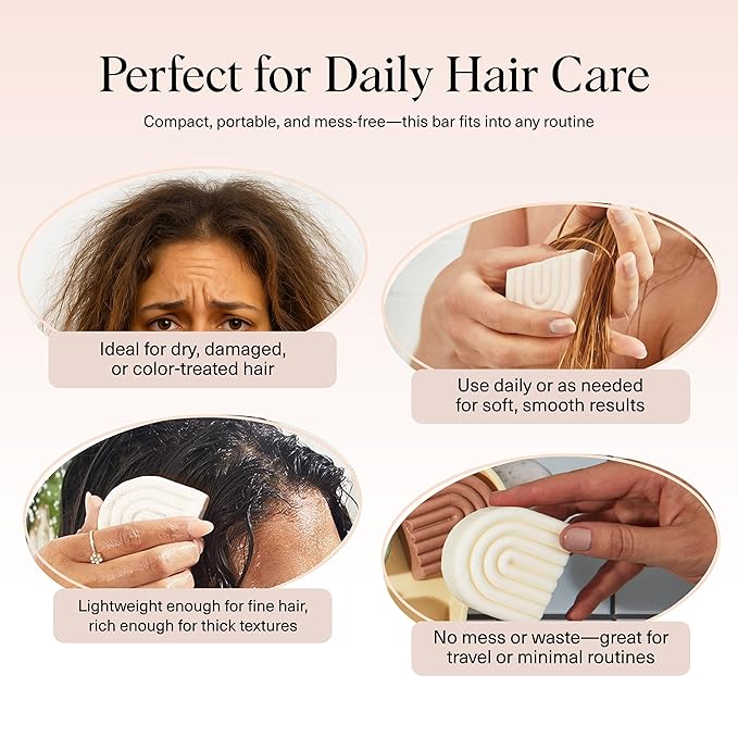 Kitsch Rice Water Conditioner Bar for Hair Growth – Rice Protein Hair Conditioner Bar to Repair Damage, Prevent Split Ends & Boosts Shine – Paraben, Silicone & Sulfate-Free Hair Care - 2.7 oz