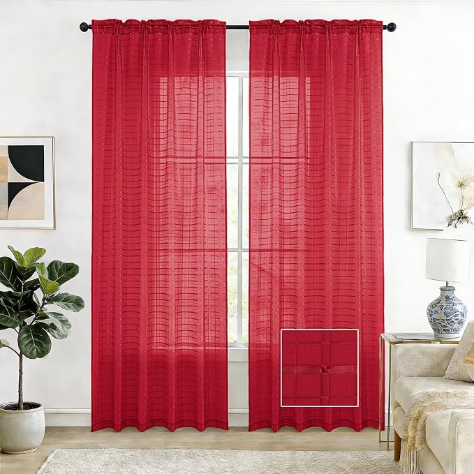 SpaceDresser Check Sheer Curtains 96 Inches Long by SpaceDresser