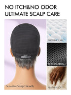 LUVME HAIR Ultra Comfort Salt & Pepper Gray Wigs Throw On & Go Short Pixie Cut with Bangs 5 Inches Skin Friendly Cotton Cap 100% Real Human Hair Glueless Wig Glueless Wig Hair Full Machine Made