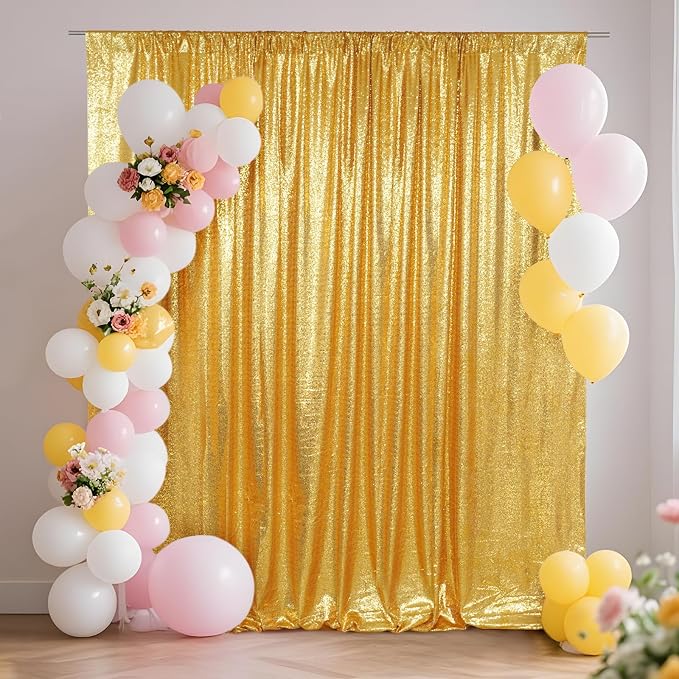 SquarePie 20x10ft Gold Sequin Backdrop, High Density Non-Transparent Glitter by SquarePie