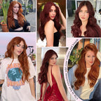 Clip in Hair Extensions for Women, 20 Inch Wavy Copper Hair Extensions Clip Ins, 8PCS Synthetic Soft Lace Weft Hairpieces for Women