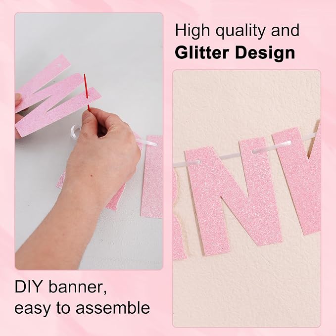 BEISHIDA Glitter Light Pink 116 Pc A-Z DIY Letter Custom Banner Party Decor | - Image 2