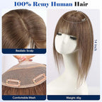 HAIRCUBE Hair Toppers For Women With Thinning 5"*5" Large Base Real Hair Toppers For Women, 14 Inch For Hand-Woven, 60g, Silk, Natural, realistic, Use Daily, Hairloss, Brown, with bangs