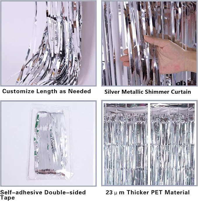 2 Pack Silver Foil Fringe Curtain Backdrop, 3.2Ft x 8.2Ft Metallic Tinsel Foil - Image 4