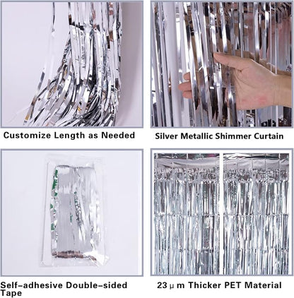 2 Pack Silver Foil Fringe Curtain Backdrop, 3.2Ft x 8.2Ft Metallic Tinsel Foil - Image 4