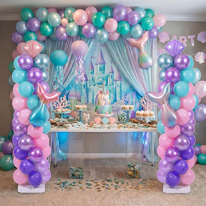 Skylety 2 Sets Mermaid Balloon Column Stand Kit Adjustable Mermaid Purple Pink - Image 4