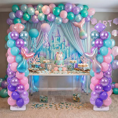 Skylety 2 Sets Mermaid Balloon Column Stand Kit Adjustable Mermaid Purple Pink - Image 4