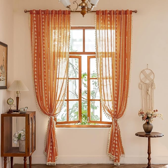 Boho Burnt Orange Curtains - Image 7