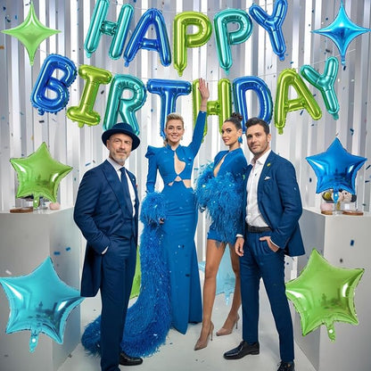 Happy Birthday Balloon Banner Blue Green, 16 Inch Mylar Foil Letter Balloons - Image 6