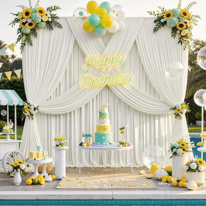 40 ft x 10 ft Wrinkle Free Ivory Backdrop Curtain - Image 2