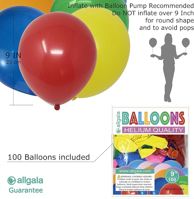 Allgala 100 Count 9 Inch Helium Grade Premium Latex Balloons - Image 2