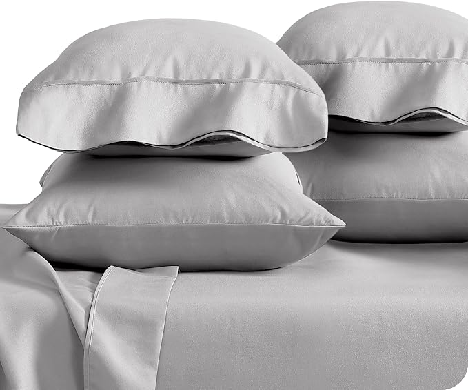 Bare Home Microfiber Bulk Pillow Cases - Standard/Queen Size Set of 4 - Cooling Pillowcases - Double Brushed - Light Grey Pillowcases 4 Pack - Easy Care (Standard - 4 Pack, Light Grey)