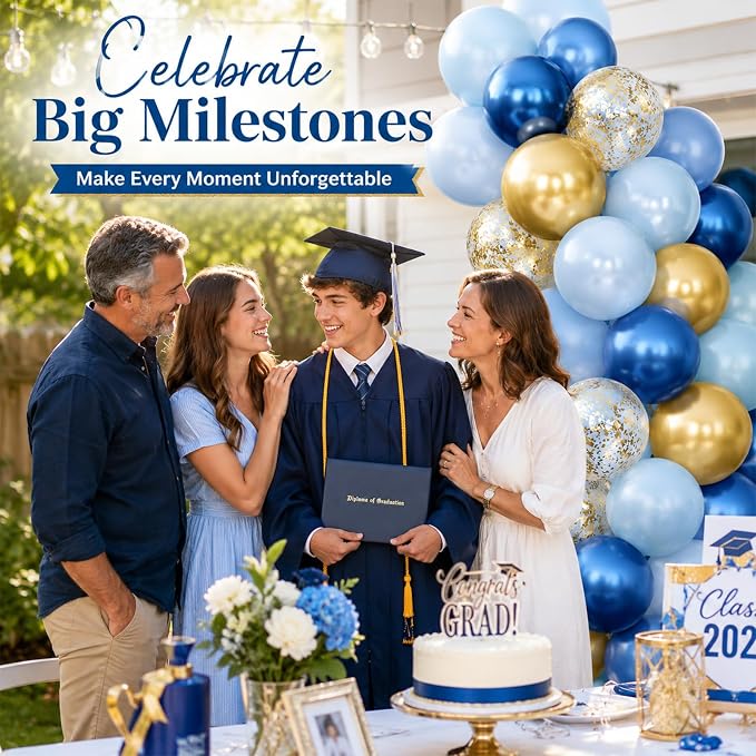 Blue and Gold Balloon, 50 Packs 12 Inch Metallic Blue Pearl Double Stuffed Blue - Image 5