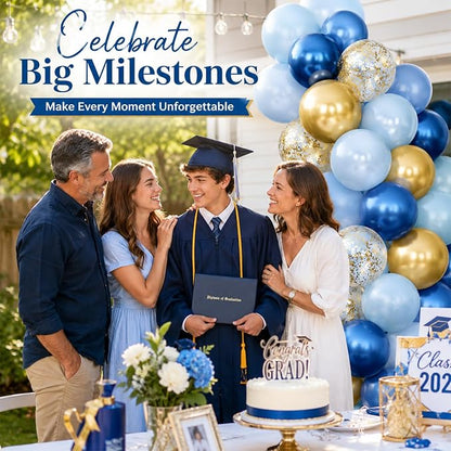 Blue and Gold Balloon, 50 Packs 12 Inch Metallic Blue Pearl Double Stuffed Blue - Image 5