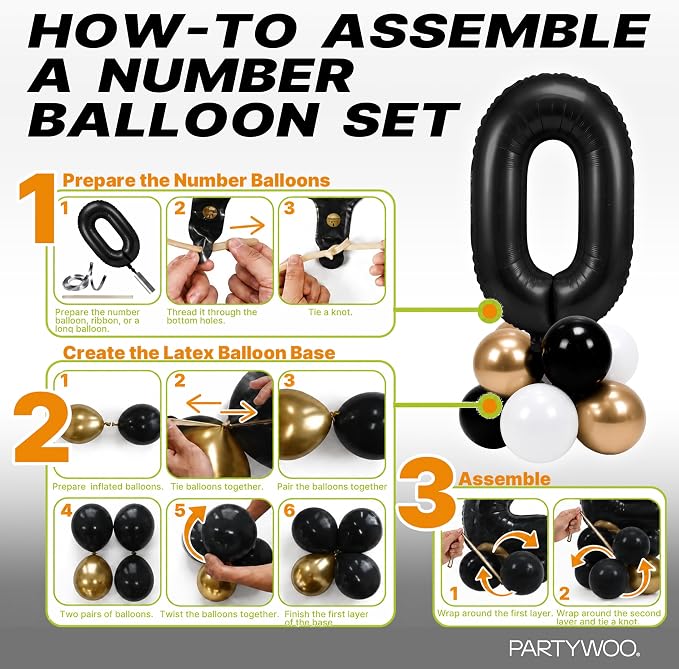 PartyWoo Number Balloons 40 Inch Black Number 0 Kit 25pcs - Image 7