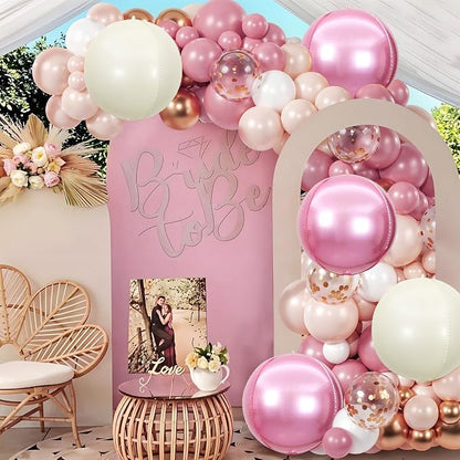 6Pcs Pink Cream White Round Foil Balloons, Giant 4D Round Ball Balloon - Image 5