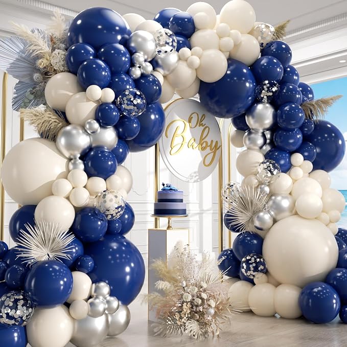 154Pcs Navy Blue Silver Balloons Garland Arch Kit by Unknown
