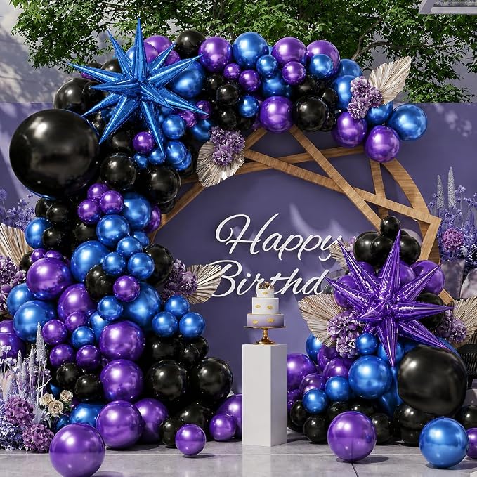 Black Purple Blue Balloon Arch Garland Kit Metallic Latex Foil Balloons | Video - Image 6