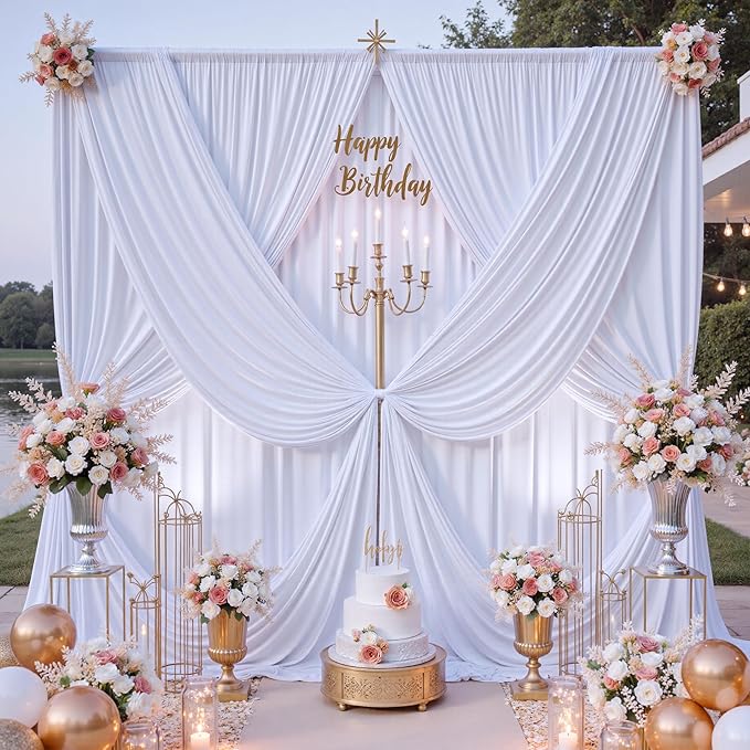 50 ft x 10 ft Wrinkle Free White Backdrop Curtain - Image 3