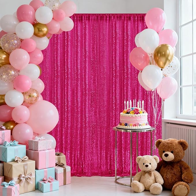 2×8FT-6PCS Fuchsia Sequin Backdrop Curtains Panels, Photography Backdrop - Image 8