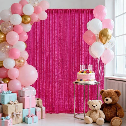 2×8FT-6PCS Fuchsia Sequin Backdrop Curtains Panels, Photography Backdrop - Image 8