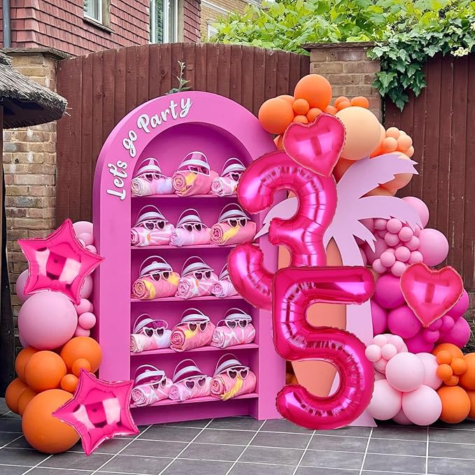 40 Inch Number Balloons Hot Pink 5 Cowgirl Pink 5th Birthday Decor 9 Pcs | - Image 6