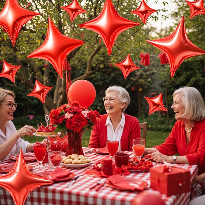 TONIFUL 30 Pcs Four Pointed Star Balloon 26In & 10In Red Foil Balloon | Helium - Image 3