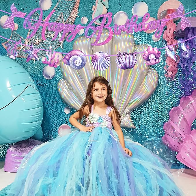 Mermaid Happy Birthday Banner Mermaid Party Decorations Under the Sea Party - Image 5