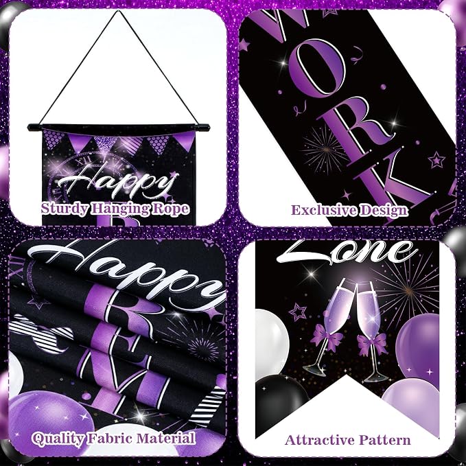 3Pcs Retirement Porch Sign Door Hanging Banner Black Purple Happy Retirement - Image 3