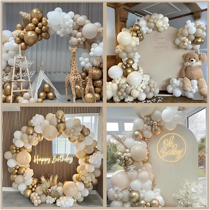 412pcs Sand White Gold Balloon Arch Kit, 18 12 10 5 Inch Different Size White - Image 8