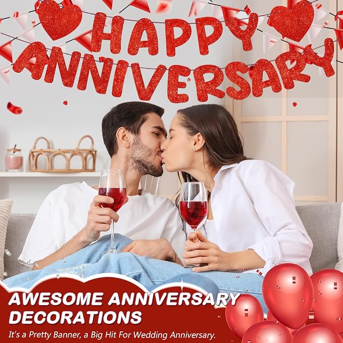 Fulmoon Happy Anniversary Banner Glitter Happy Anniversary Decorations Wedding - Image 4