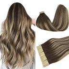 DOORES Balayage Chocolate Brown to Honey Blonde 20 Inch 50g 20pcs Remy Human Hair Extensions Silky Straight Natural Tape in Hair Extensions