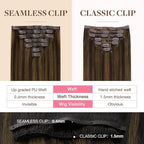 GOO GOO Clip in Hair Extensions Real Human Hair, Remy Human Hair Extensions Clip ins for Women, Natural Human Hair, 18inch 130g 7Pcs, 2C/4E/6C Brown Sugar Swirl Highlights
