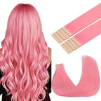 GOO GOO Tape in Hair Extensions Human Hair, Peach Pink, 14inch 25g 10pcs, Colored Tape ins Human Hair Extensions, Silky&Soft Invisible Tape Ins, Hair Highlighted for Party