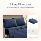 CALIFORNIA DESIGN DEN Luxuriously Soft Hotel Quality 600 Thread Count, 100% Cotton Set of 2 Cases, Crisp & Cool Pillow Cases King Size, Set of 2, Fits King Pillows (Dark Blue)