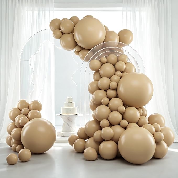 RUBFAC Light Brown Different Sizes Beige Vanilla Balloon Arch 129pcs | Neutral by RUBFAC