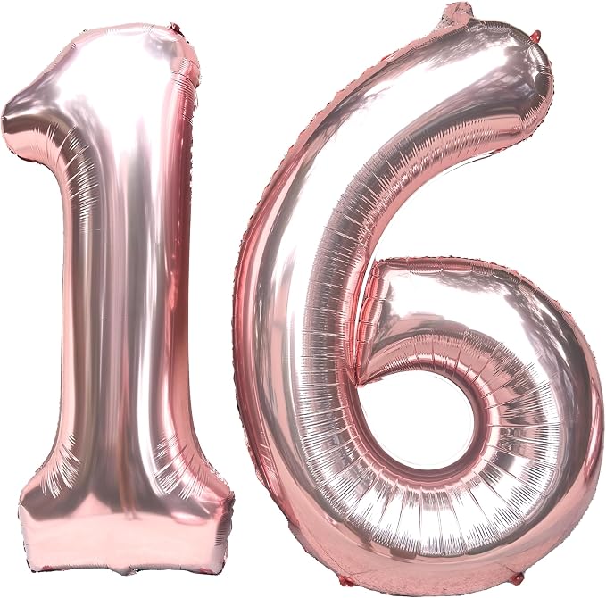 FIROMI 16 Foil Number Balloons Rose Gold 40-inch Big Mylar Balloon Numbers | by Firomi