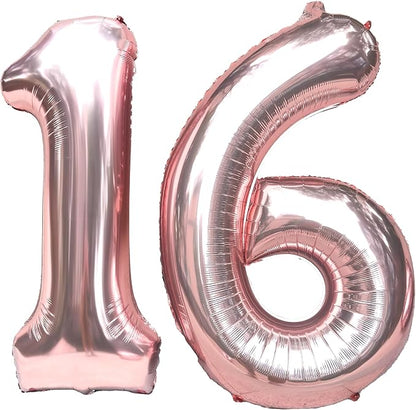 FIROMI 16 Foil Number Balloons Rose Gold 40-inch Big Mylar Balloon Numbers | by Firomi