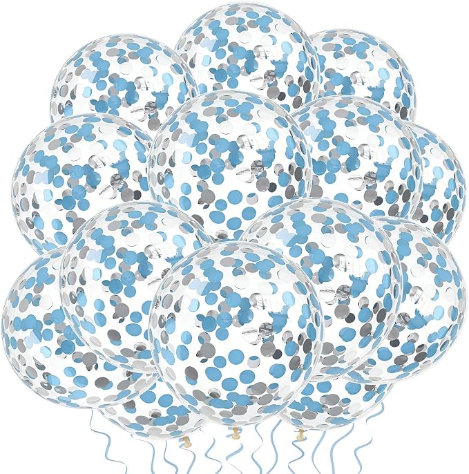 VHUWE Light Blue Silver Confetti Balloons 25 Pcs, 12 Inch Thickened Clear Latex by VHUWE