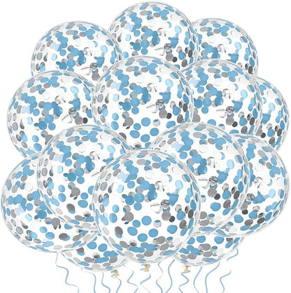 VHUWE Light Blue Silver Confetti Balloons 25 Pcs, 12 Inch Thickened Clear Latex by VHUWE