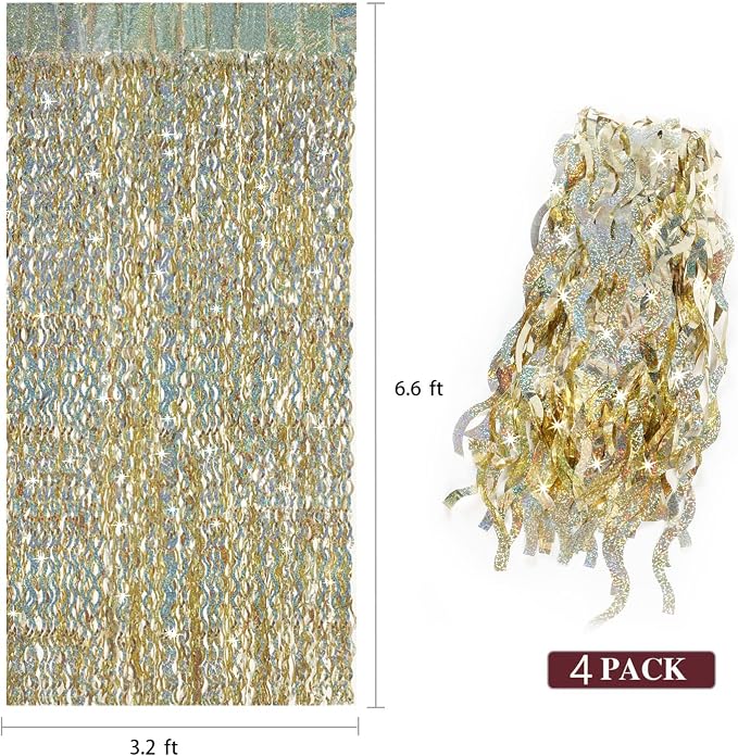 4 Pack Champagne Gold Fringe Curtain Backdrop - Image 3