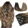 PINKPEARL Clip in Hair Extensions Real Human Hair #2/6/18 Balayage Dark Brown to Chestnut Brown and Ash Blonde 7pcs 120g 14inch Ombre Remy Human Hair Extensios Clip ins(#2/6/18-14)